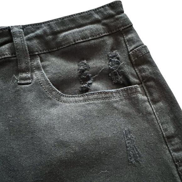 Vervet Denim Skirt Womens Large Black Distressed Button Fly Frayed Hem Jean Mini - Picture 6 of 12